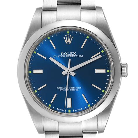 mens rolex oyster perpetual 39 watch silver with blue dial|Rolex Oyster Perpetual 39 review.